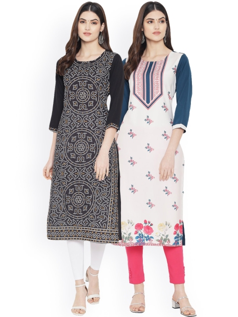 

Ethnic basket Women Pack of 2 Digital Printed Crepe Kurta, Multi