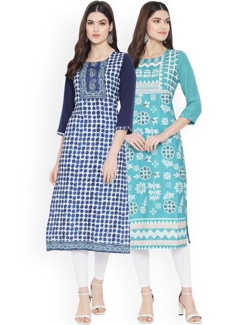 

Ethnic basket Women Pack Of 2 Multicoloured Ethnic Motifs Printed Crepe Kurtas, Multi