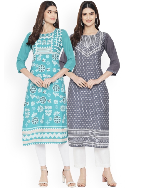 

Ethnic basket Woman Pack of 2 Multicoloured Geometric Printed Crepe Kurta, Multi
