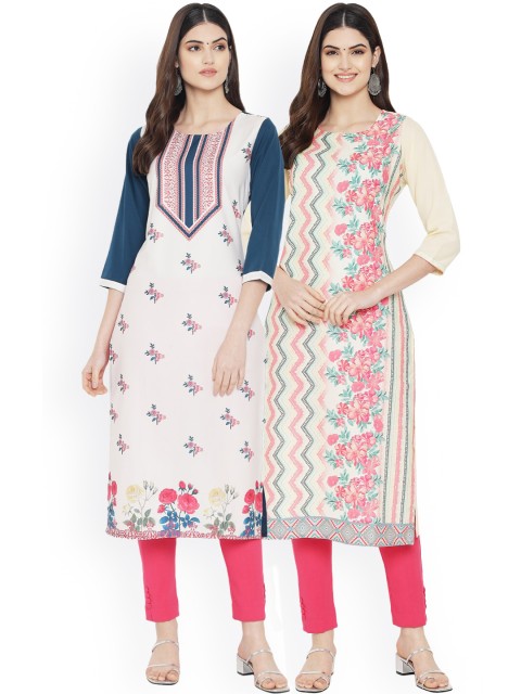 

Ethnic basket Women Multicoloured Floral Embroidered Thread Work Floral Crepe Kurta, Multi