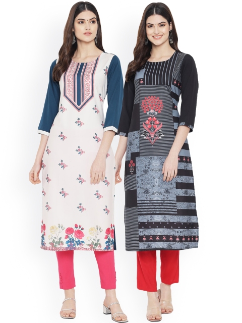 

Ethnic basket Women Pack of 2 Blue & White Printed Crepe Straight Kurta