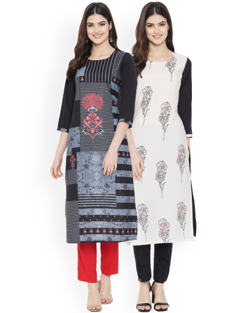 

Ethnic basket Women Black & White Pack Of 2 Digital Printed Straight Kurta