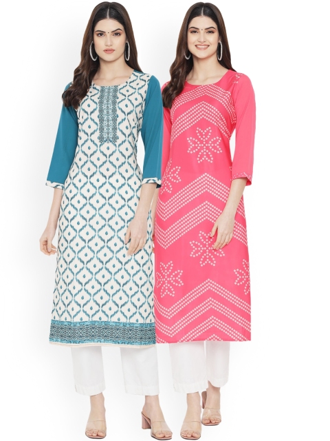 

Ethnic basket Pack of 2 Women Pink & Teal Green Ethnic Motifs Printed Crepe Kurta