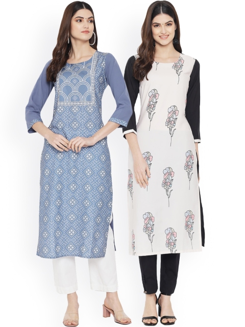 

Ethnic basket Women Pack of 2 Printed Kurtas, Blue