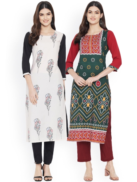 

Ethnic basket Women Multicoloured Pack of 2 Ethnic Motif Crepe Kurta, Multi