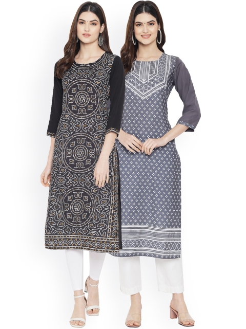 

Ethnic basket Women Pack Of 2 Multicoloured Geometric Printed Crepe Kurtas, Multi