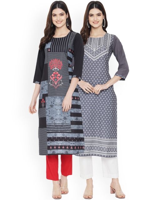 

Ethnic basket Women Grey & Black Set Of 2 Digital Printed Crepe Kurta