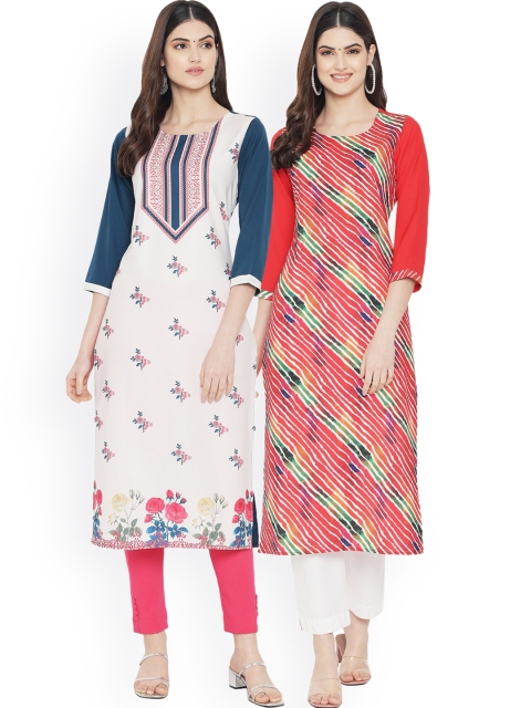 

Ethnic basket Woman Pack of 2 Multicoloured Striped Crepe Kurta, Multi