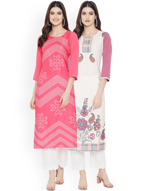 

Ethnic basket Women Multicoloured Geometric Printed Keyhole Neck Floral Crepe Kurta, Multi