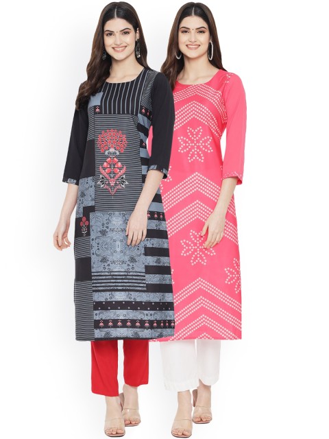 

Ethnic basket Women Black & Pink Pack Of 2 Digital Printed Straight Kurta