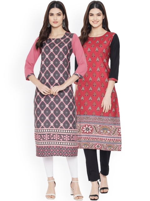 

Ethnic basket Women Pack of 2 Digital Printed Crepe Kurta, Multi