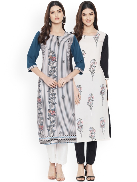 

Ethnic basket Women Pack of 2 Printed Kurtas, Grey