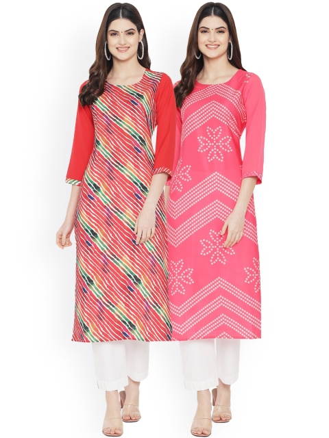 

Ethnic basket Women Set of 2 Ethnic Motifs Printed Crepe Kurta, Pink