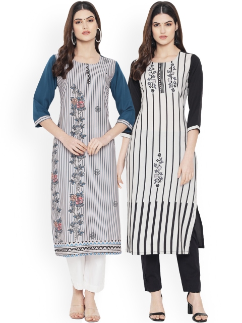 

Ethnic basket Women Pack Of 2 Multicoloured Striped Crepe Kurtas, Multi