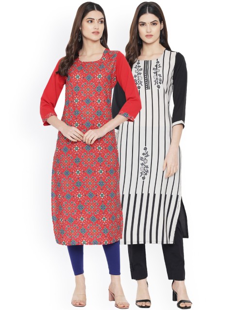 

Ethnic basket Pack of 2 Women Red & Black Ethnic Motifs Printed Crepe Kurta