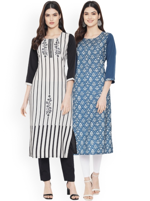

Ethnic basket Women Set of 2 Ethnic Motifs Printed Crepe Kurta, Blue