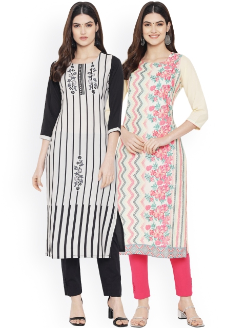 

Ethnic basket Women Pack Of 2 Multicoloured Floral Printed Crepe Kurtas, Multi