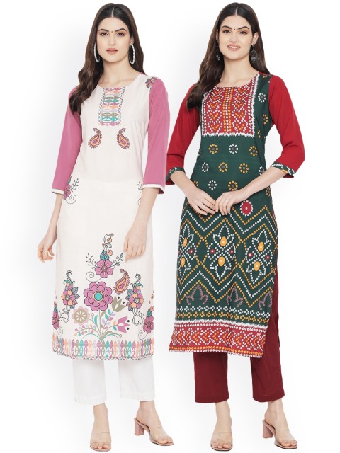 

Ethnic basket Woman Pack of 2 Multicoloured Geometric Printed Crepe Kurta, Multi