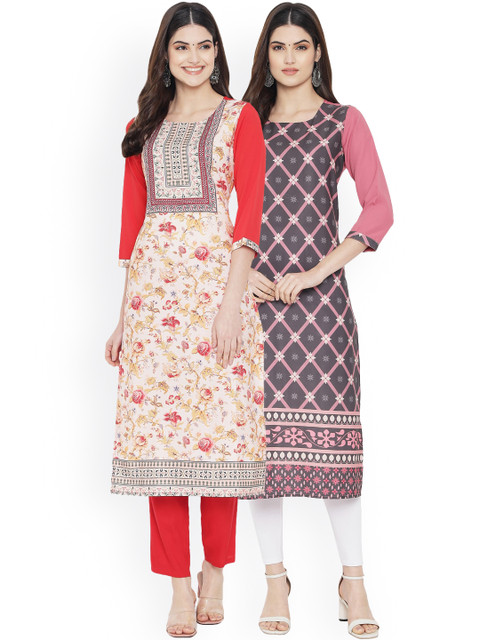 

Ethnic basket Women Red & Grey Pack Of 2 Digital Printed Straight Kurta