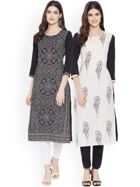 

Ethnic basket Women Pack Of 2 Black & White Printed Crepe Kurta