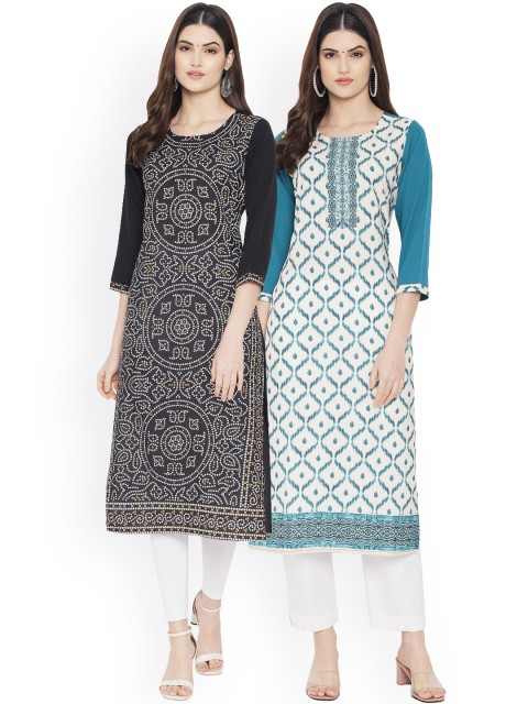 

Ethnic basket Women Multicoloured Pack of 2 Geometric Printed Crepe Kurta, Multi