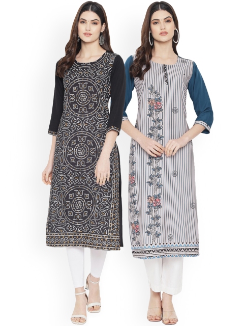 

Ethnic basket Women Pack Of 2 Multicoloured Geometric Printed Crepe Kurtas, Multi
