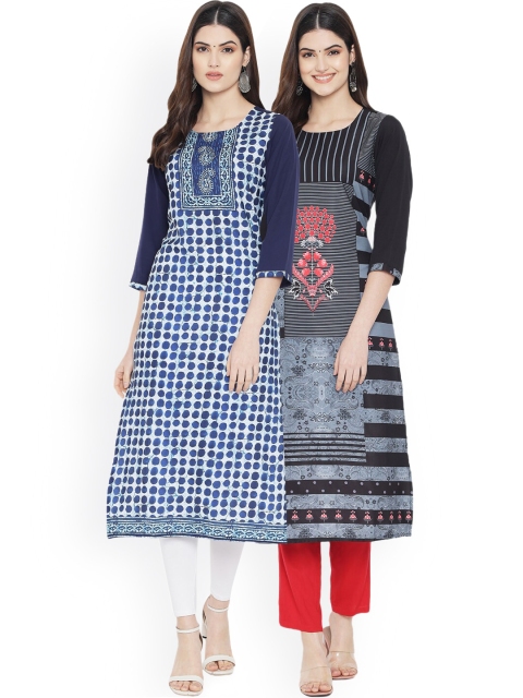 Ethnic basket Women Pack of 2 Printed Kurtas, Blue