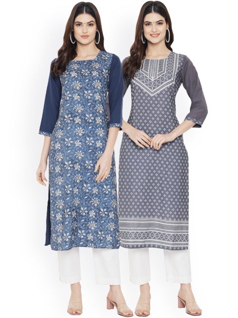 

Ethnic basket Women Set of 2 Ethnic Motifs Printed Crepe Kurta, Blue