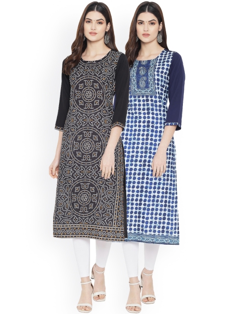 

Ethnic basket Women Pack Of 2 Black & Blue Printed Crepe Kurta