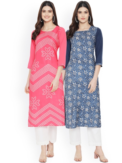 

Ethnic basket Women Pack Of 2 Multicoloured Floral Printed Crepe Kurtas, Multi
