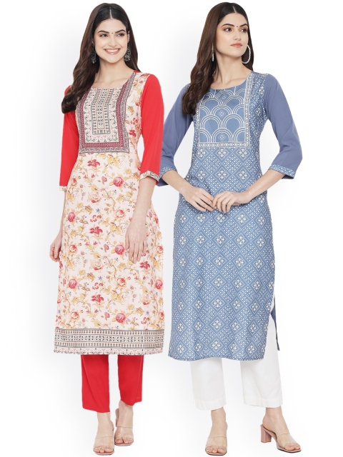 

Ethnic basket Women Pack of 2 Multicoloured Printed Crepe Straight Kurta, Multi