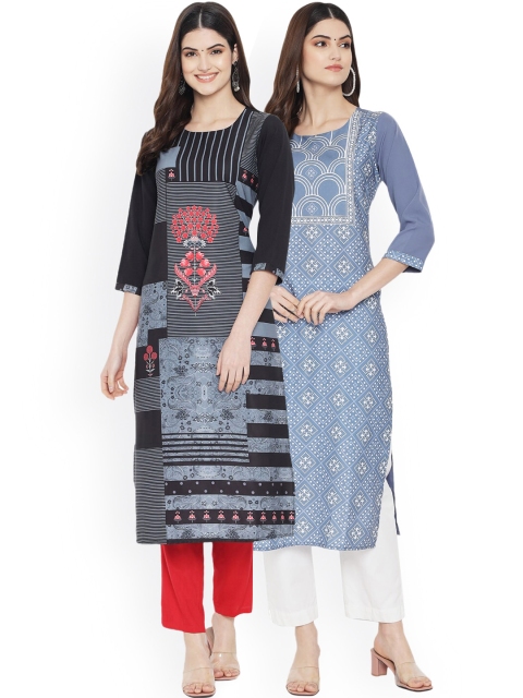 

Ethnic basket Women Black & Blue Pack Of 2 Digital Printed Straight Kurta