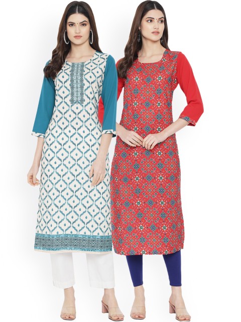 

Ethnic basket Women Pack of 2 Printed Kurtas, Red