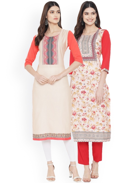 

Ethnic basket Women Set of 2 Ethnic Motifs Printed Crepe Kurta, Coral