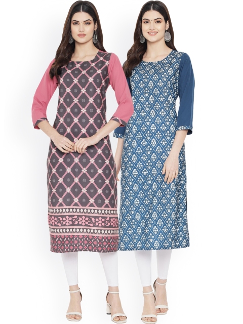 

Ethnic basket Women Multicoloured Pack of 2 Geometric Print Crepe Kurta, Multi