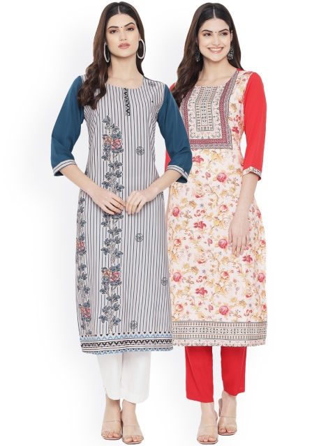 

Ethnic basket Woman Pack of 2 Multicoloured Floral Printed Crepe Kurta, Multi