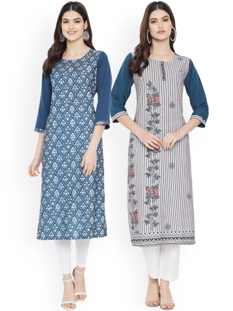 

Ethnic basket Pack of 2 Women Ethnic Motifs Printed Crepe Kurta, Multi