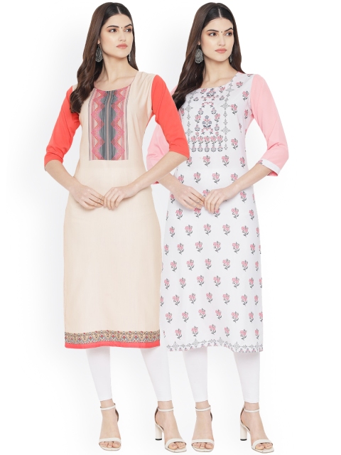 

Ethnic basket Women Pink & Orange Set Of 2 Digital Printed Crepe Kurta