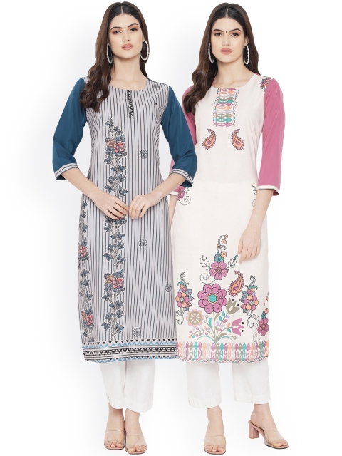 

Ethnic basket Women Pack Of 2 Blue & Pink Digital Printed Crepe Kurta