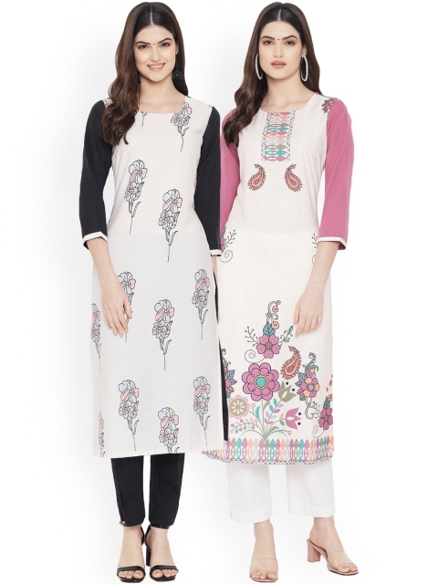

Ethnic basket Woman Pack of 2 Multicoloured Floral Printed Crepe Kurta, Multi