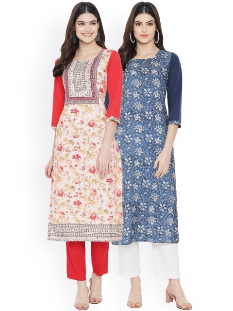 

Ethnic basket Women Red & Blue Pack Of 2 Digital Printed Straight Kurta
