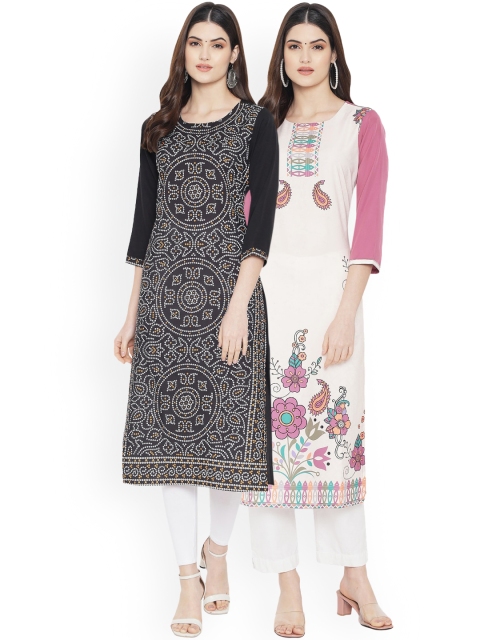 

Ethnic basket Women Pack of 2 Digital Printed Crepe Kurta, Multi