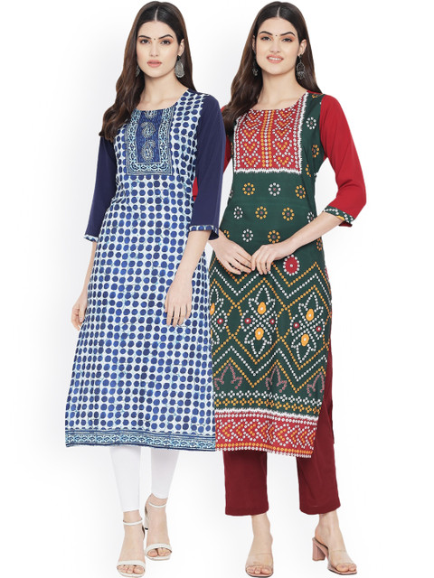 

Ethnic basket Pack of 2 Women Ethnic Motifs Printed Crepe Kurta, Multi