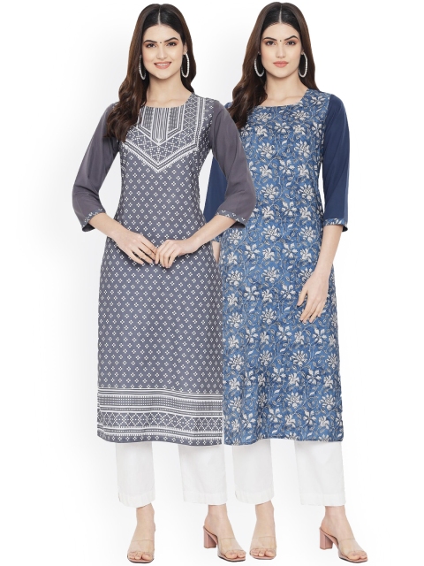 

Ethnic basket Women Pack of 2 Printed Kurtas, Grey