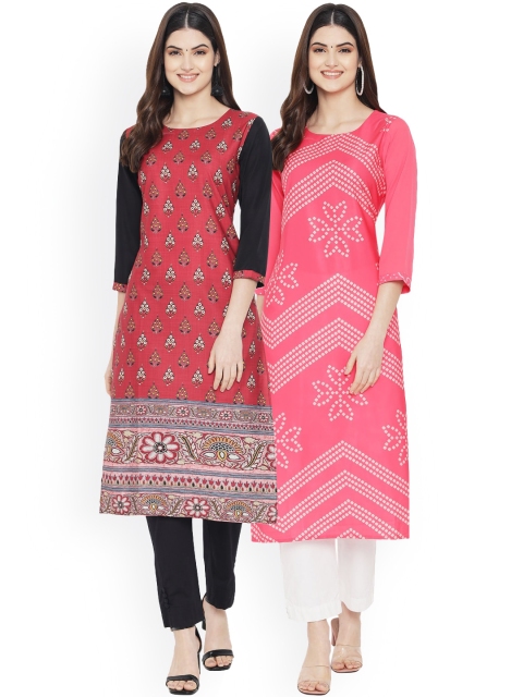 

Ethnic basket Women Multicoloured Geometric Printed Keyhole Neck Floral Crepe Kurta, Multi