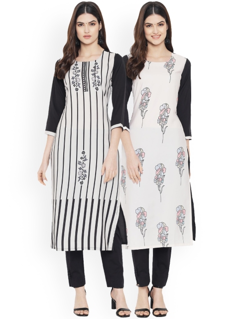 

Ethnic basket Women Pack of 2 Black & White Printed Crepe Straight Kurta