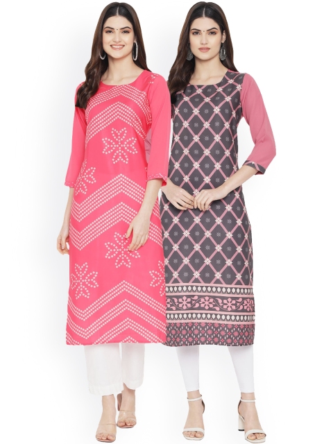 

Ethnic basket Women Pack of 2 Digital Printed Crepe Kurta, Multi