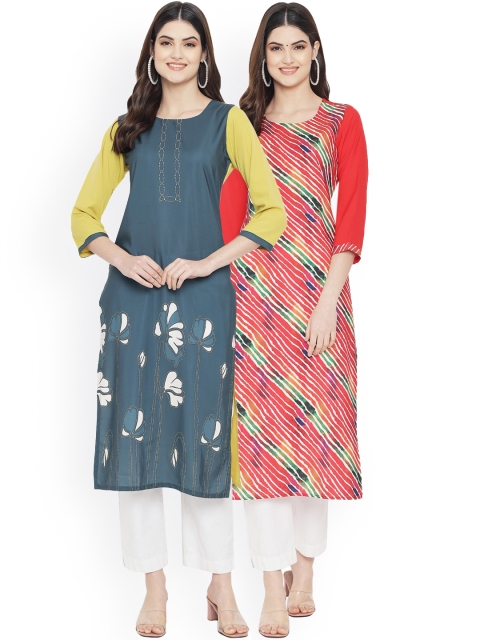 

Ethnic basket Women Set of 2 Chevron Printed Crepe Kurta, Blue
