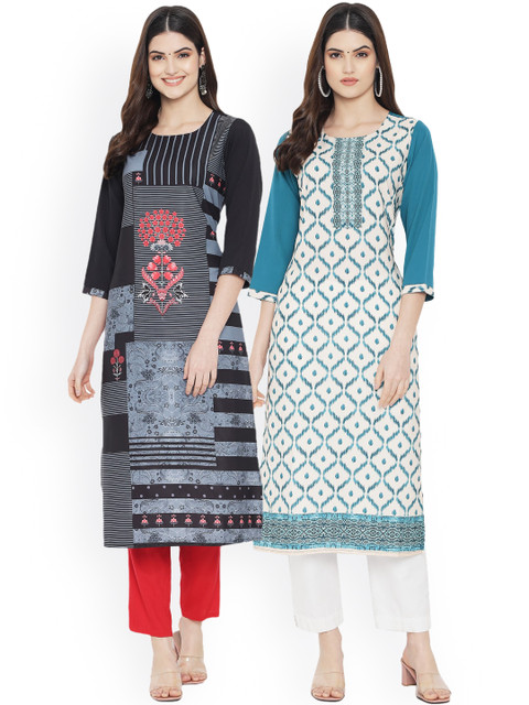 

Ethnic basket Women Multicoloured Pack of 2 Printed Crepe Kurta, Multi