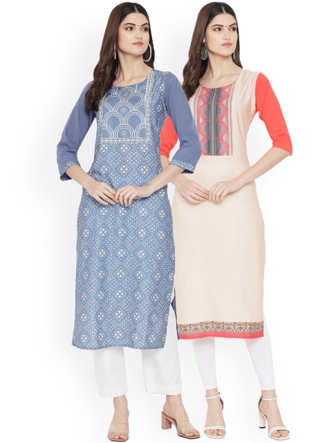 

Ethnic basket Women Pack of 2 Multicoloured Printed Crepe Straight Kurta, Multi